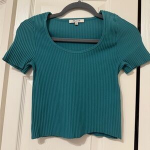 Madewell Teal Ribbed Short Sleeve Top